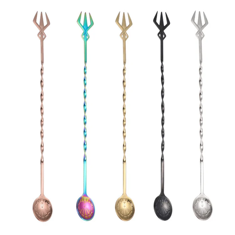 Custom Stainless Steel Cutlery Set Creative Bar Cocktail Stirring Spoon Swizzle Stick Long Mixing Spoons
