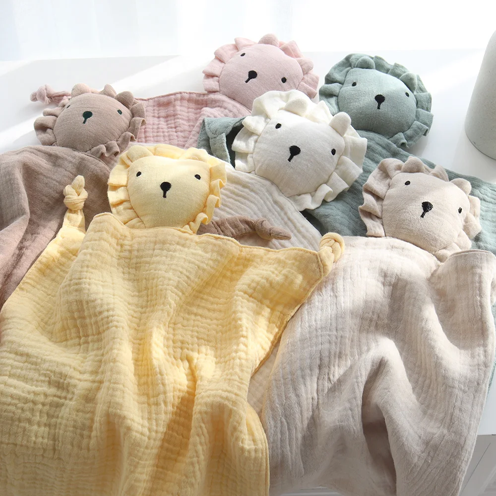 2024 New Cotton Gauze Lion Lovey For Newborn Baby 27.5x27.5cm Rabbit Comforter Toy Infant Security blanket
