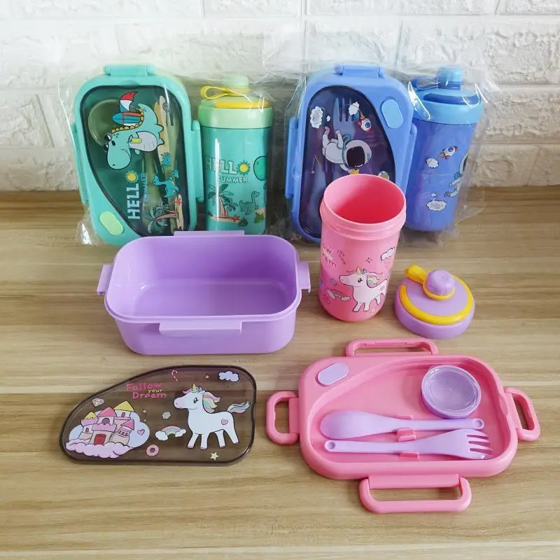 Cute design kids lunch cox set back to school Bpa free bento box with drinking bottle