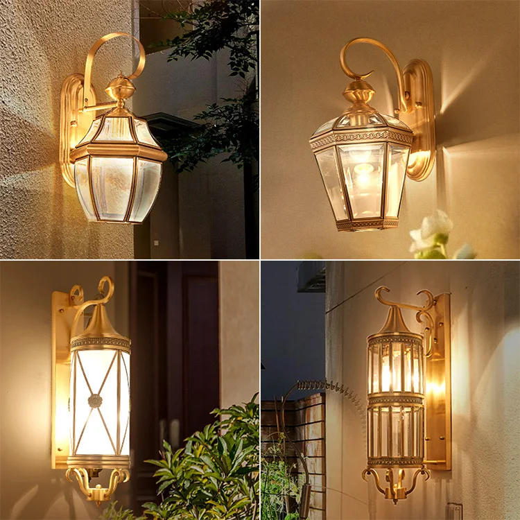 Luxury waterproof outdoor copper wall lamp decorative smart outdoor wall lights for residential hotel outdoor lighting wall