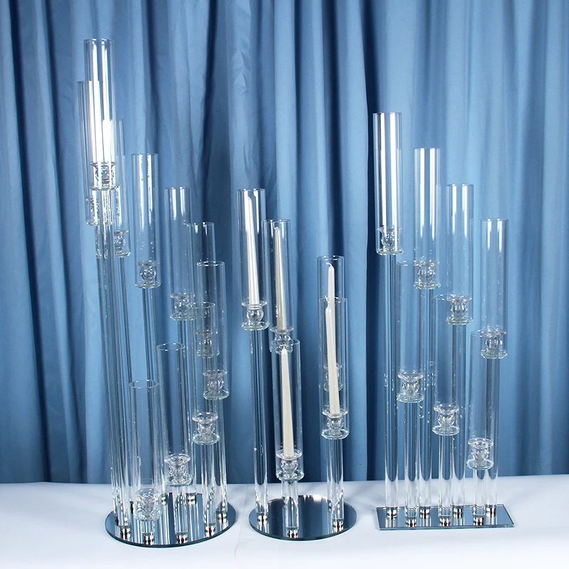 DEXI dining table center wedding candle holder crystal 9 arm high glass tube wholesale candelabra centerpieces