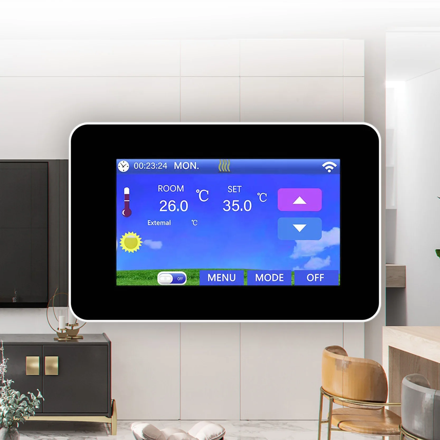 black FRAME programmable digital floor heating thermostat ME80