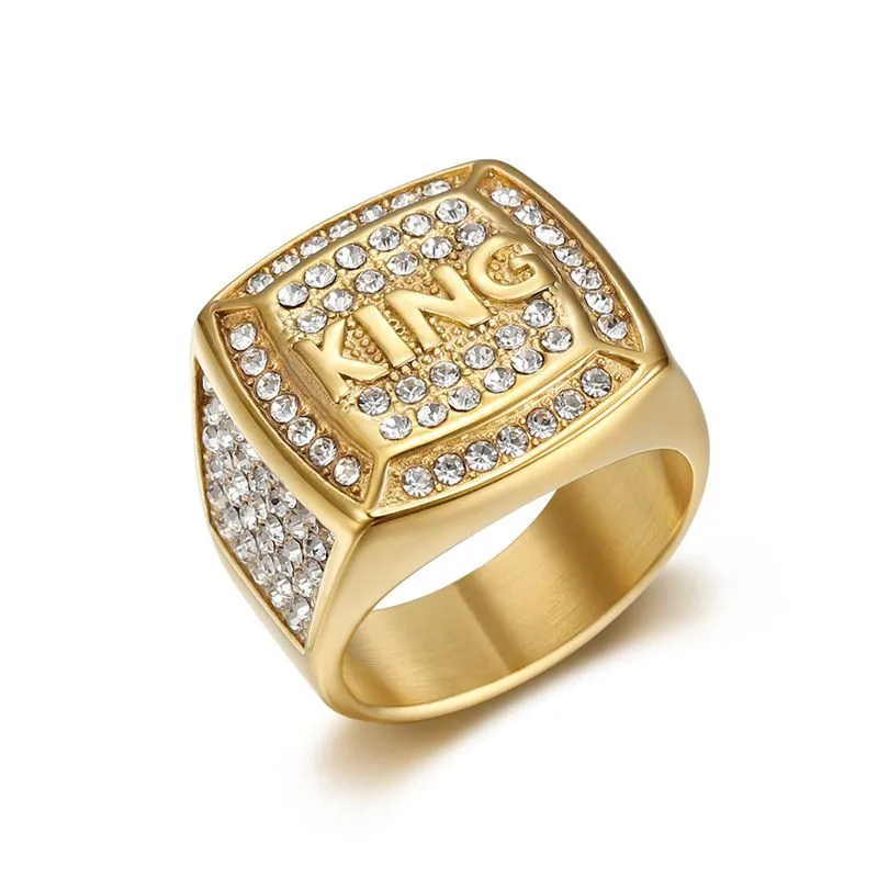 Хип-хоп ювелирные изделия из нержавеющей стали литье кольцо 18k pvd покрытие король кольца для мужчин
