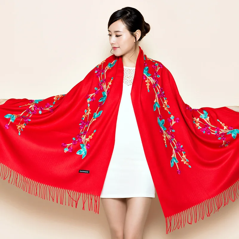 Chinese embroidery embroidery scarf women autumn winter ethnic style cashmere fringe embroidery thick warm shawl