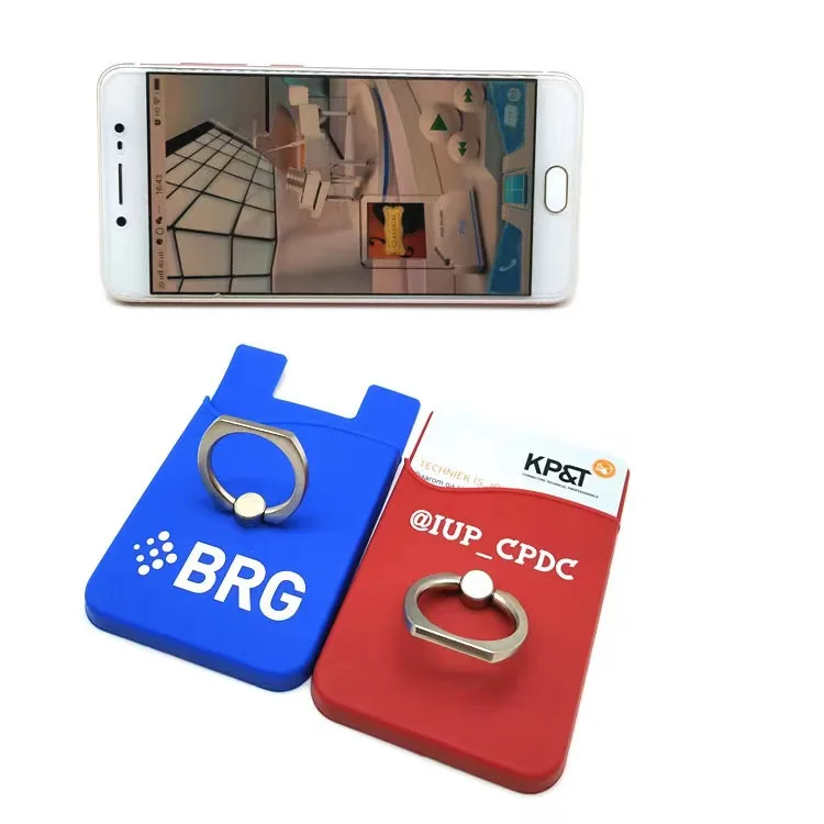 Silicone Adhesive Stick-on ID Credit Card Wallet Phone Case Pouch Sleeve Smart Wallet Pouch Sticky Pocket with Ring