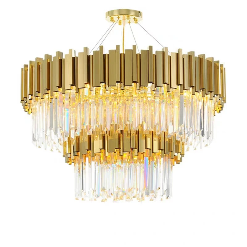 Modern living room decorative round copper brass crystal gold chandeliers pendant light
