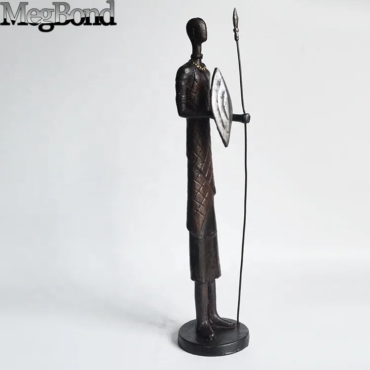 Casting iron metal Primitive African Soldier handicraft figurine for ornaments, Abstract cast iron  Sculpture