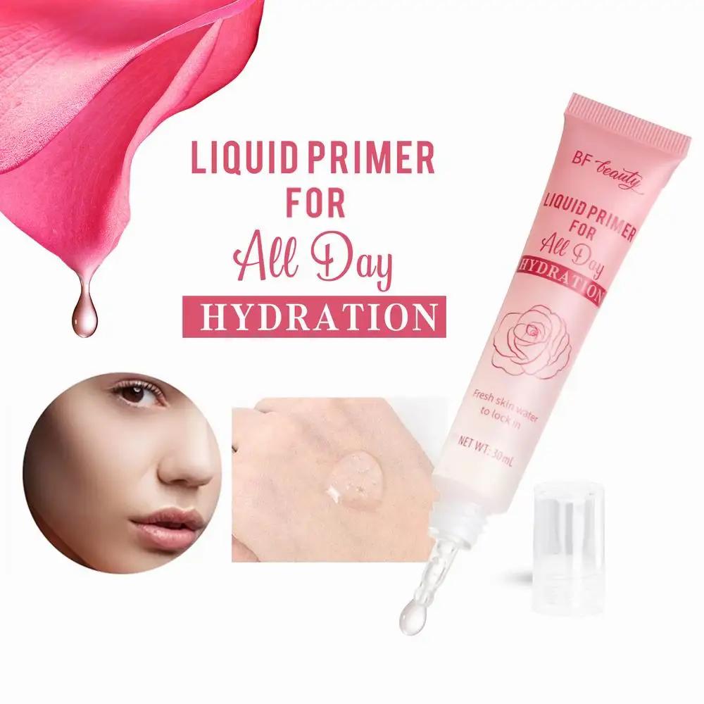 Cosmetics OEM Manufacturer 30ml Tube Pack Ali Day Hydration Rose Oil Makeup Primer Private Label Liquid Clear Makeup Primer