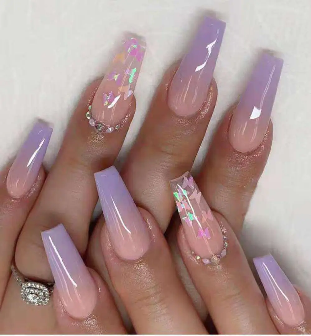 Wholesale butterfly Ballerina Fake Nails Tips Gradient Glitter Press On Nails