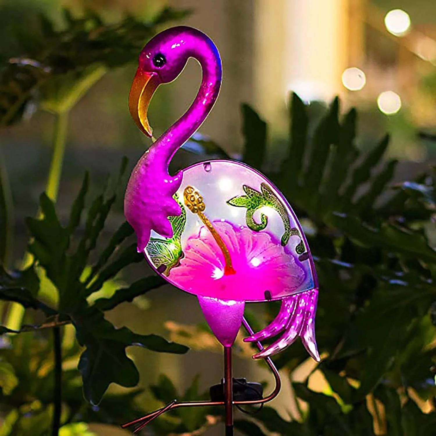 Garden Landscape Lighting Stake Yard Ornaments Solar Powered Flamingo