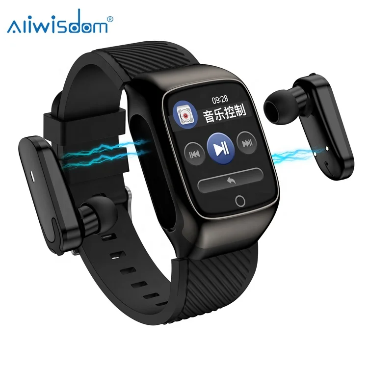 
S300 2 in 1 Smart Watch Headset Combo Square Bracelet With Wireless Earphones Earbuds Music Sports for Exercise Run watch 