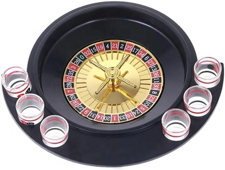 Party Entertainment Roulette Wheel Set with 6 Shot Glasses for Group Drinking Game