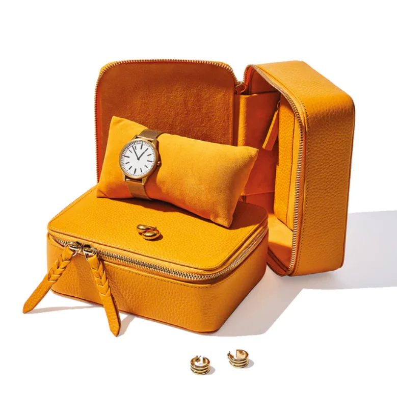 Wedding gift pebbled leather earrings ring watch box high quality travel jewelry case customized logo luxury jewellery case