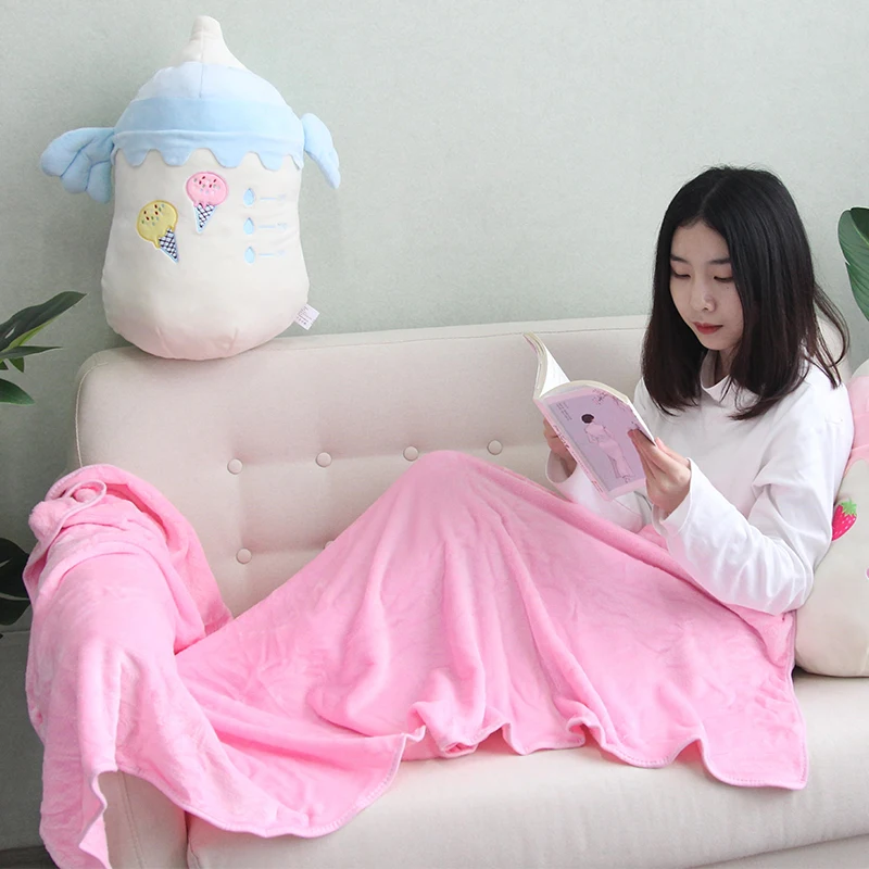 milk bottle shape short naping air conditioning Flannel blanket soft stuffed plush pillow Car Home Sofa Pillow