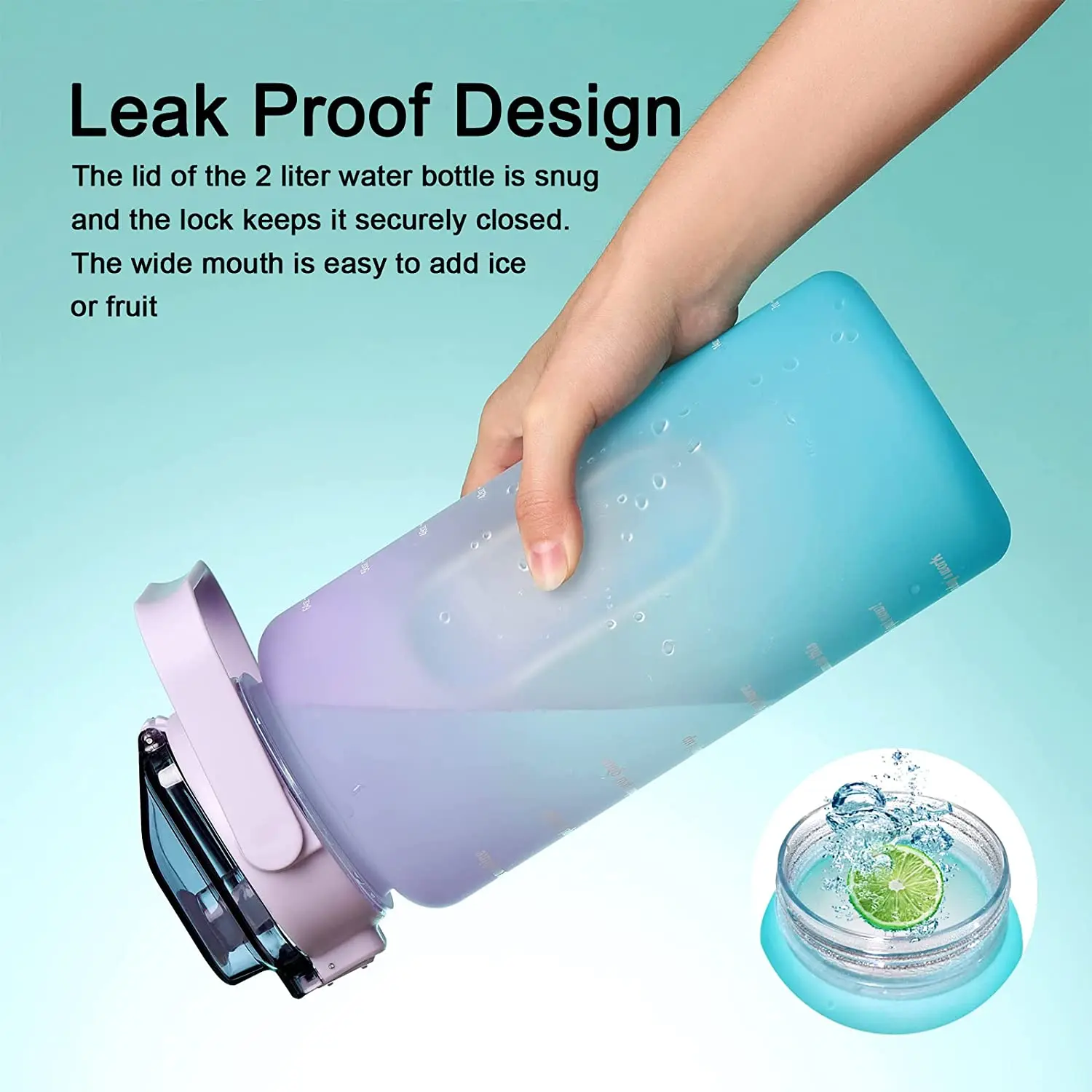 hot sale 2000 ml BPA free plastic Outdoor Sports water Bottle with Time Maker and straw