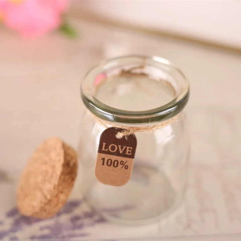 3.4oz Mini Glass Wish Favor Bottle 100ml Vintage Party Favor Jars For Wedding Favors Pudding Glass Jar With Cork Lid And Strings