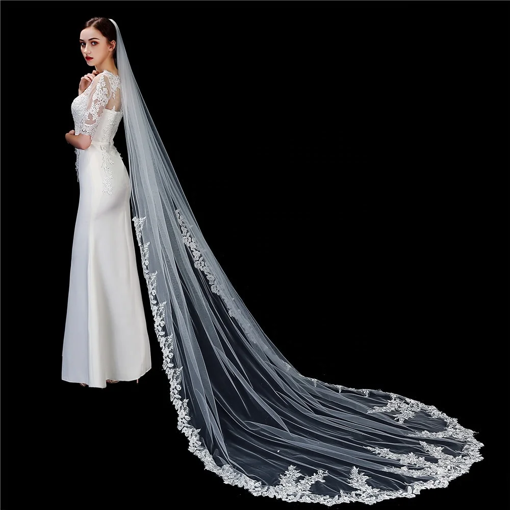 cheerfeel VE409 Wedding Bridal Veils Ivory Beautiful Long Veil with  Metal Comb at the Edge Cathedral Length