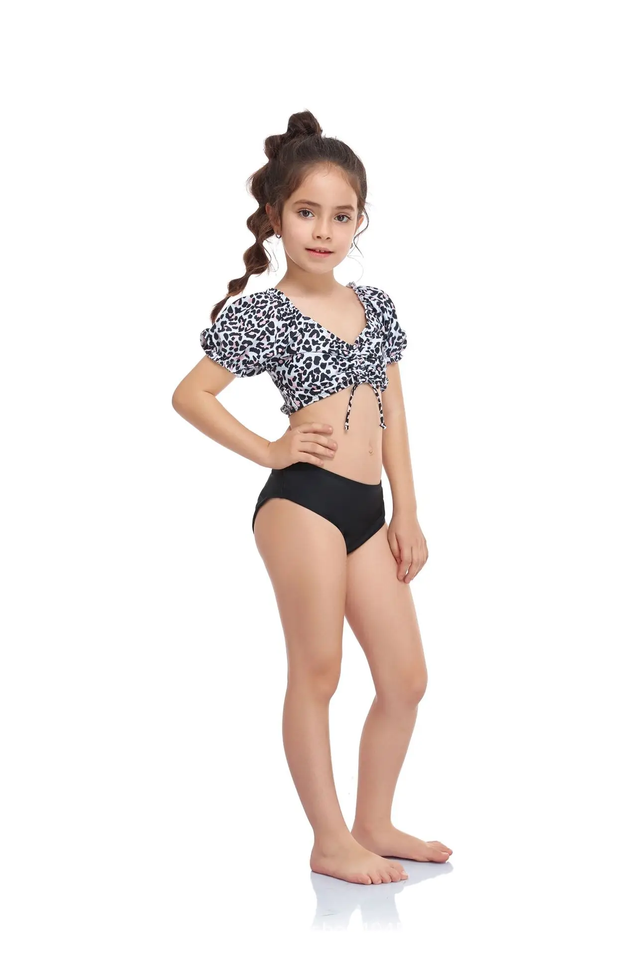 Teen Girl Bikini Kids Swim Trunks Newborn Swimwear Puff Sleeve Split Swimsuit For Children Swim Suit
