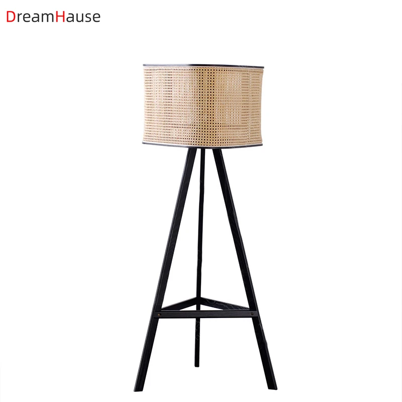 Dreamhause Nordic Rattan Furniture Living Room Bed Room Patio Hotel Bedside Lamp Holder Rattan Decorative Art Lamp Frame