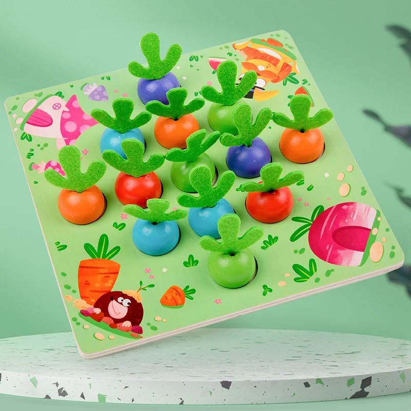 Wooden Carrot Harvest Toy Shape Sorting Matching Blocks Montessori Children Toys