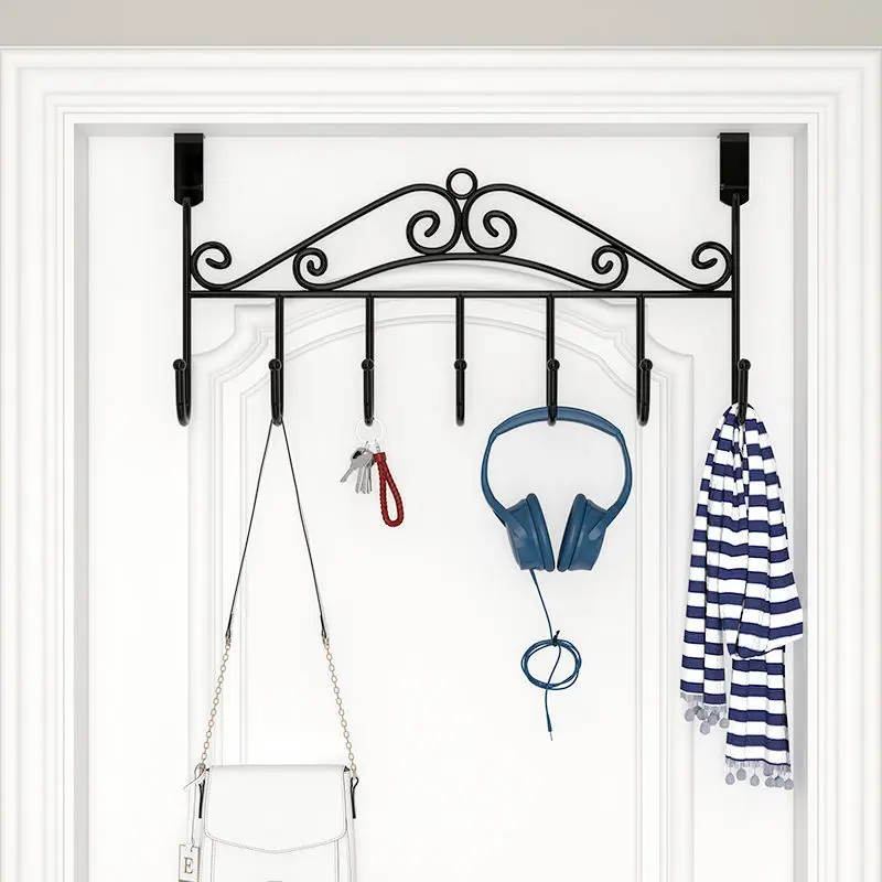 
Black household door back toilet back hanging non perforated umbrella clothes hook door storage rack 