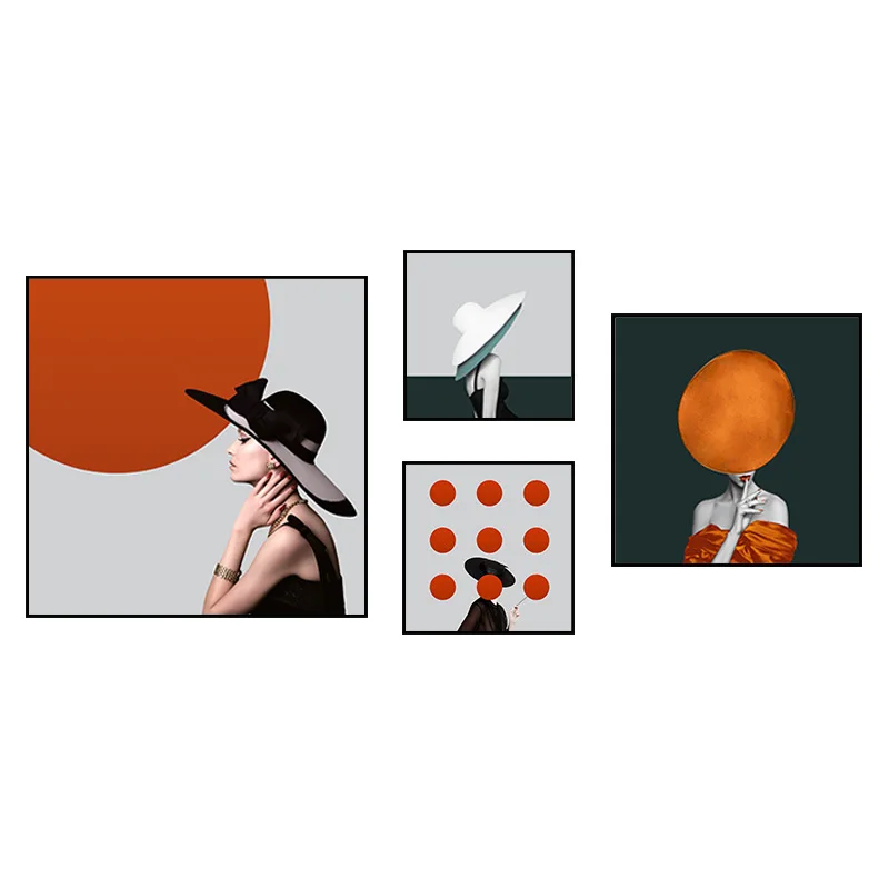 Wall Art Canvas Painting Big Hat Dresses Paris Fashion Girl Nordic Posters and Prints Wall Pictures for Living Room Home Decor