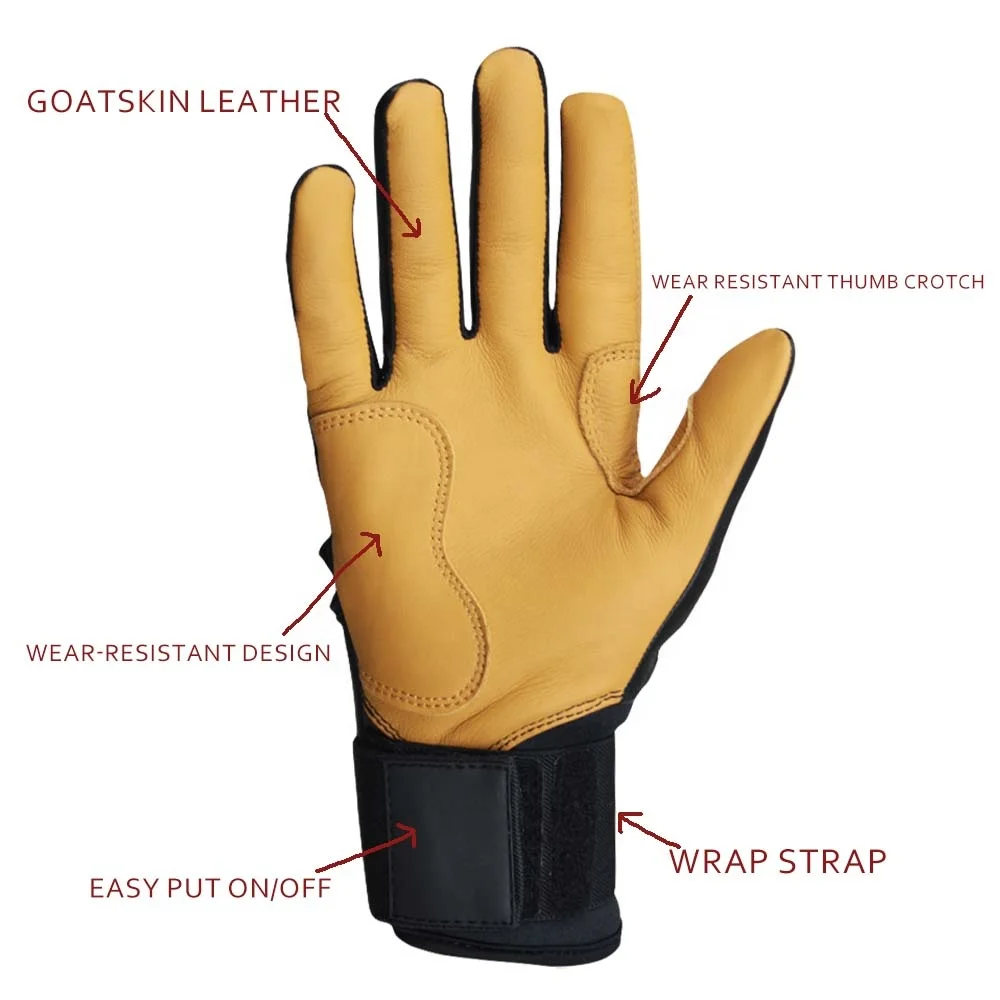 OEM ODM Full Wrap Premium Cabretta Leather Softball Gloves Best Selling Youth Adult Baseball Batting Gloves with Palm Padding