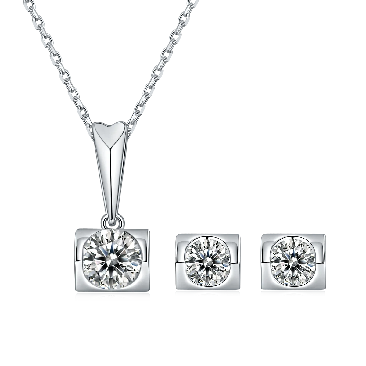 Wish Jewelry Ready To Ship Moissanite S925 Sterling Silver Plated Real Gold Necklace Stud Earrings Jewelry Set Online Store