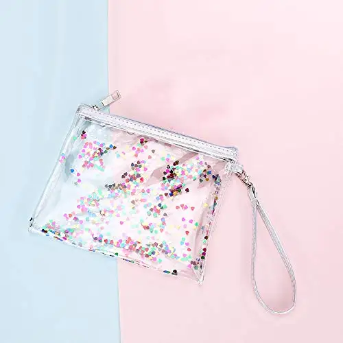 NANA Crystal Clear Cosmetic Bag Travel Toiletry Bag with Zipper Vinyl PVC Make-up Pouch Handle Straps for Women Men