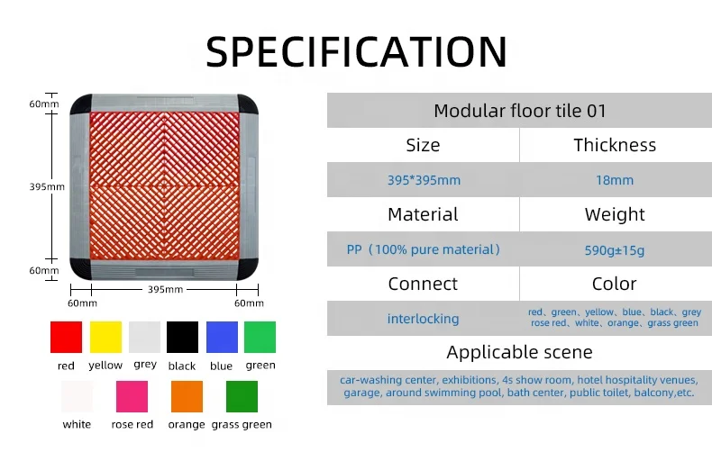 Grille de sol de garage de voiture de force en plastique modulaire carreaux a emboitement PP carreaux de sol de garage