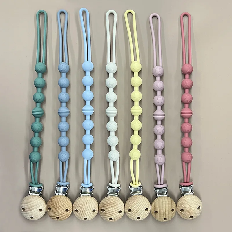 XLEE Custom Personalized Cotton Wooden Silicone Pacifier Clip For Baby
