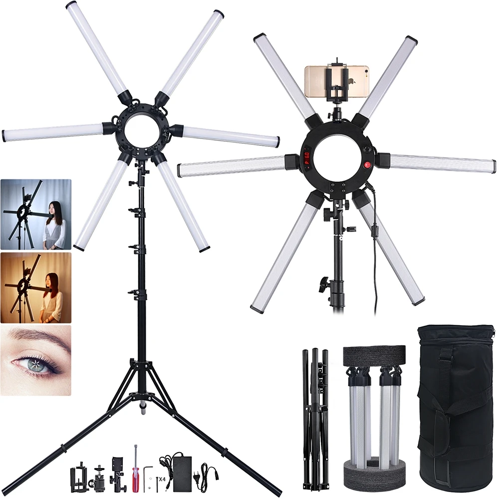 FOSOTO FT-06 hot sales 120W professional photography lighting Makeup 6 /12 Tubes Eyes Star LED Video Ring Light for make up