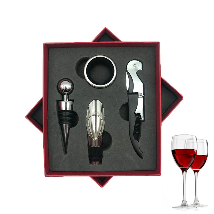 Amazon Top Seller 2021 Bar Tools Wine Bottle Opener 4pcs Set Creative Personalized Stainless Steel Wine Corkscrew Gift Box
