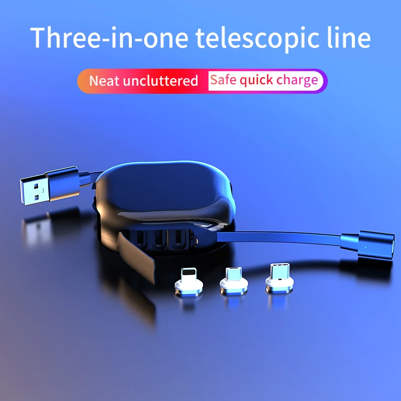 
2021 New 3 in 1 Retractable Usb Magnet Charging Magnetic Data Cable for iphone and type-c micro 