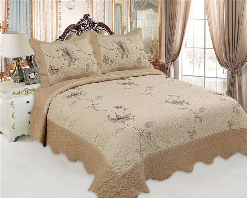 BORYARD Quilt Bedspread Set Embroidery Microfiber Bedding Bed Quilts Polyester Coverlet