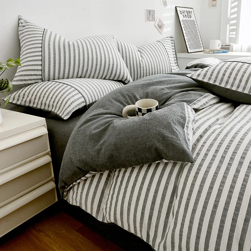 A-Class Maternal and Infant Cotton Linen Nordic Feng Shui Wash Free Cotton Full Cotton Duvet Cover Thickened Four Piece Set