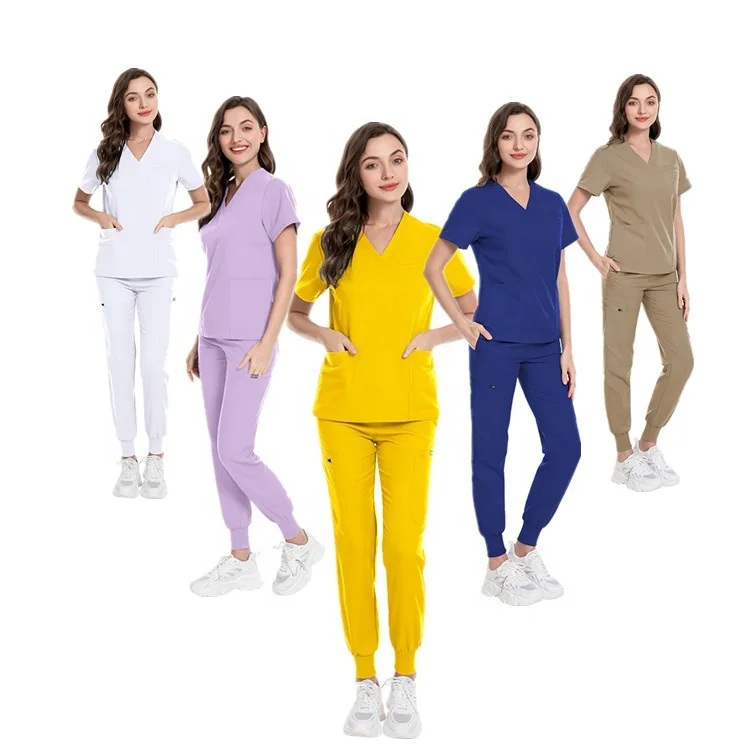 stretch unisex oem logo custom top jogger pant nurse doctor beauty hospital surgical medical workwear uniform scrub scrubs set
