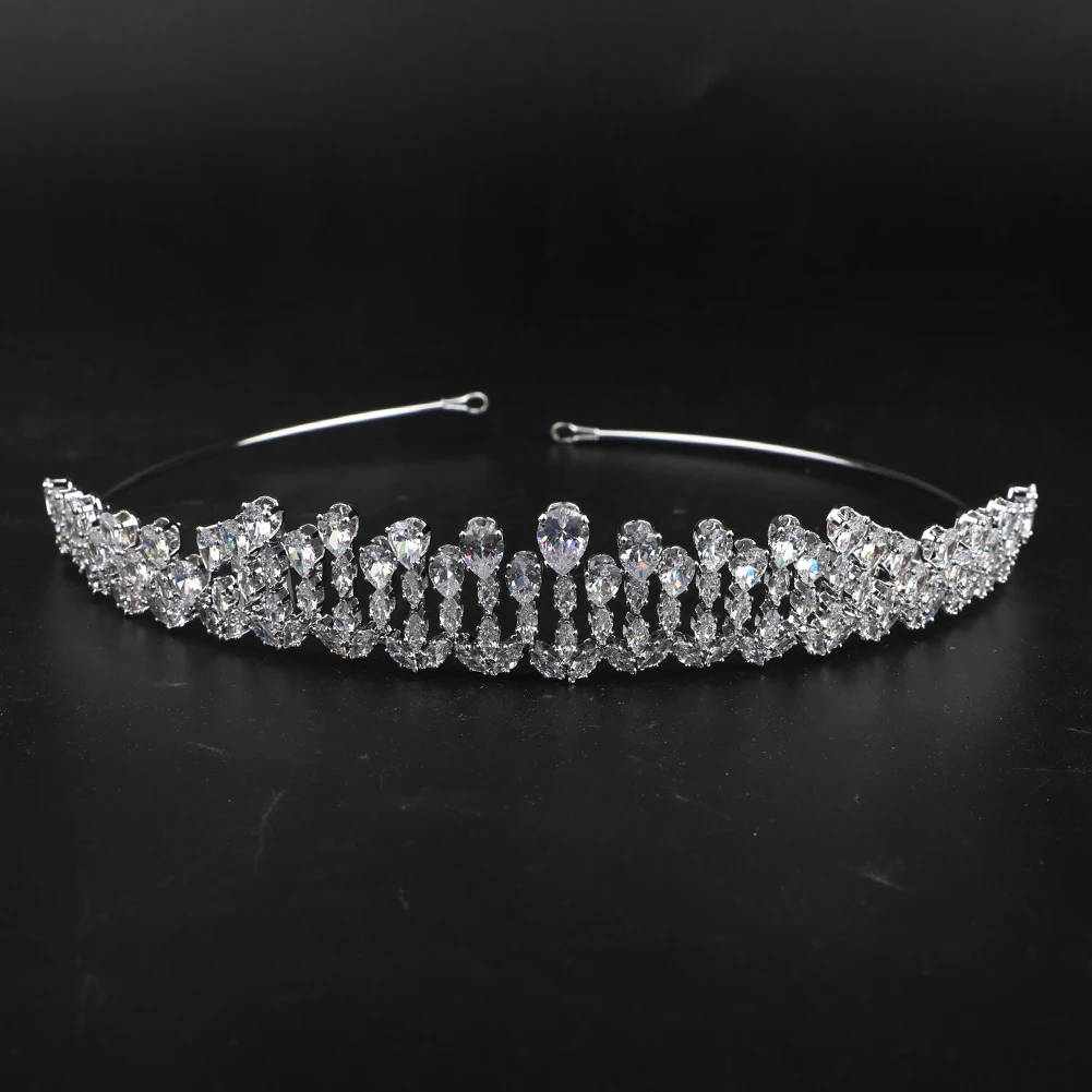 CUNYAN Platinum Plated High-end Bridal Hair Accessories Wedding Pageant Cubic Zircon Tiara Crowns Bridal Tiara Headpiece