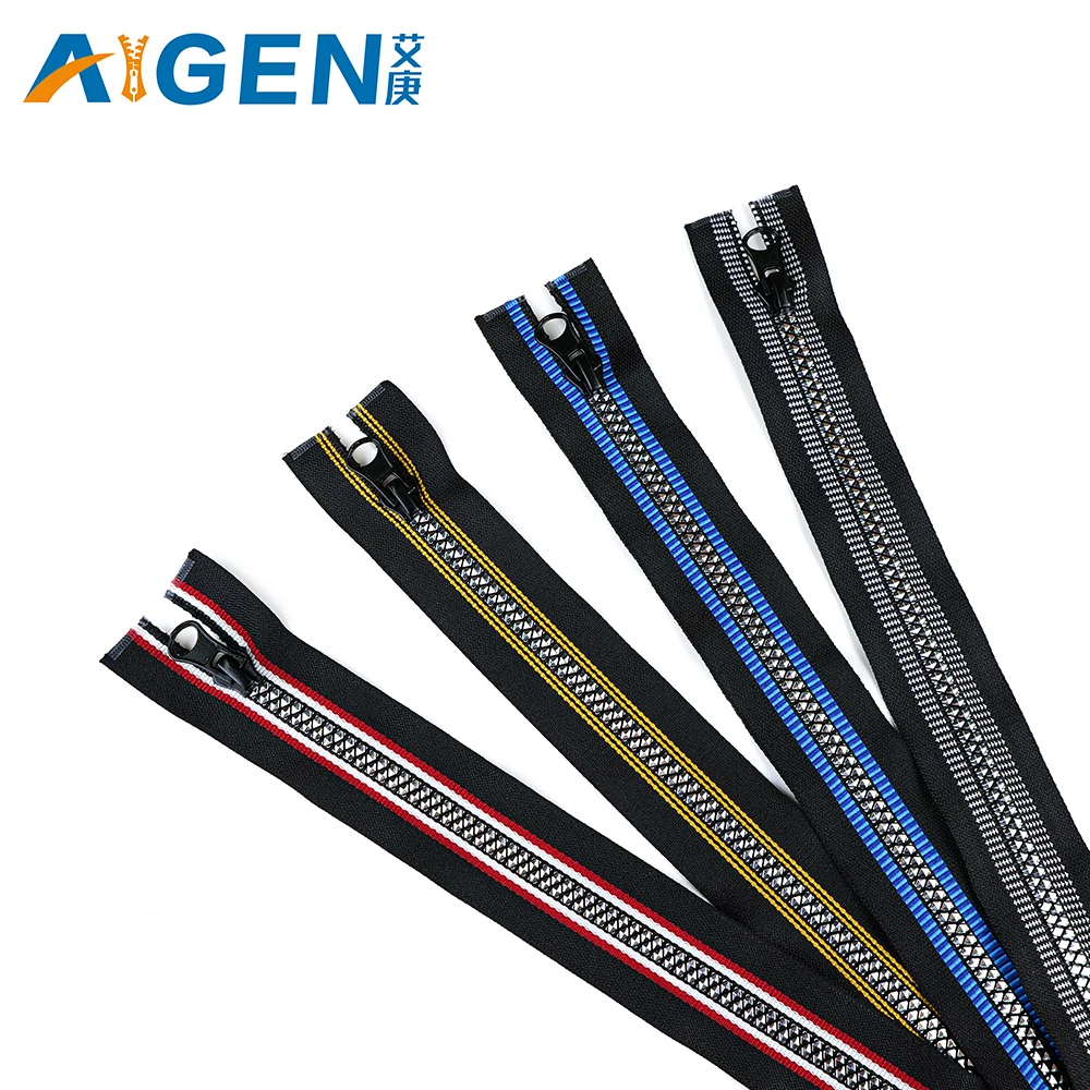 AIGEN Promotion 5# New Silver Diamond Teeth Zipper Open End Teeth Plastic Zipper For Garment
