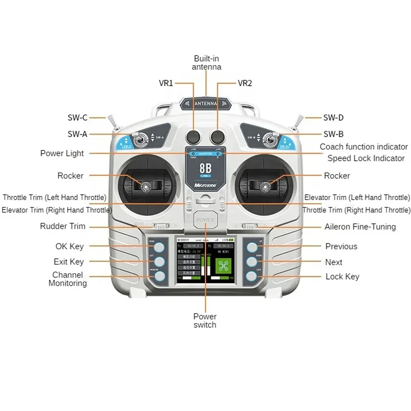 Микрозона Microzone MC8B MINI 2 4g 8ch радиопередатчик с MC8RE-V2 приемником радиосистемы для радиоуправляемого самолета неподвижным крылом вертолета БПЛА автомобильный катер