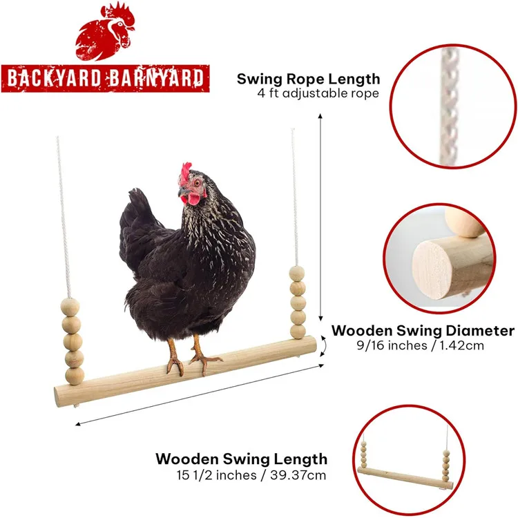 Chicken Swing ,Toy for Coop (Round Bar) Natural Safe Large Wood Perch Ladder for Poultry Run Rooster Hens Chicks Pet Parrots