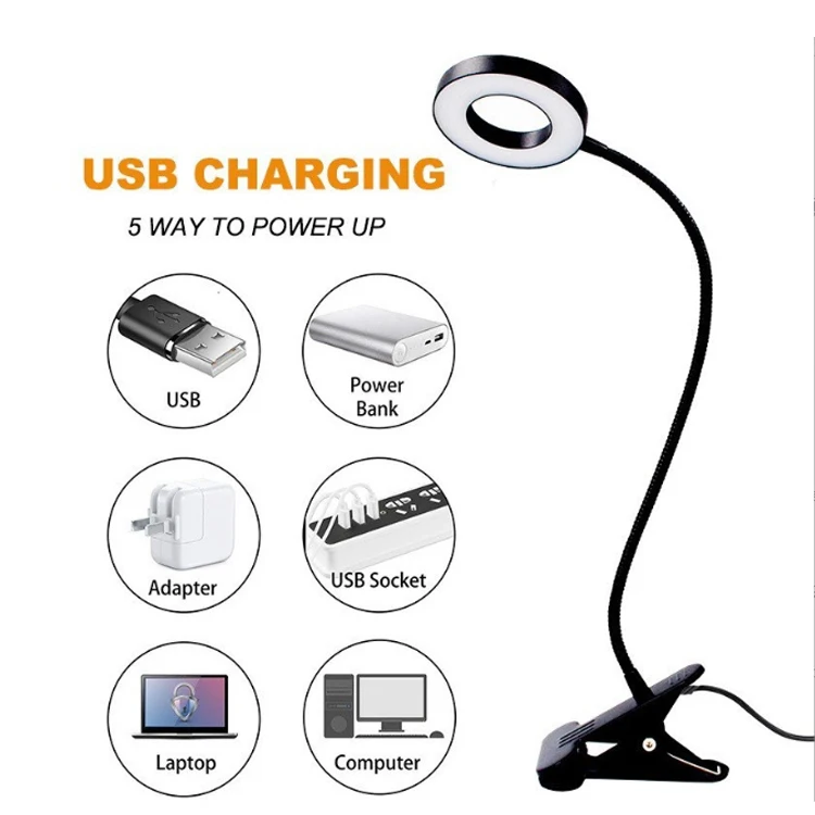 Customized 3 Light Colors 10 Brightness Levels USB Powered Music Stand Table Light Clip 5 Watt 48 LED Book Lights for reading