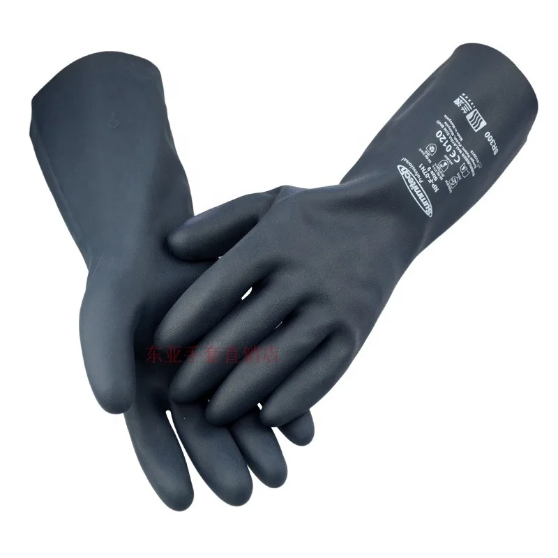 Acid and alkali resistant oil resistant Chemical Industrial Safety 3 Blue cotton lined neoprene work gloves