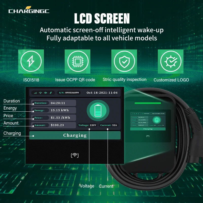 EU Standard Portable EV Charger Type 2 EV Fast Vehicle Charging Stations 16-32A 7kw 22kw Electric Car Charger
