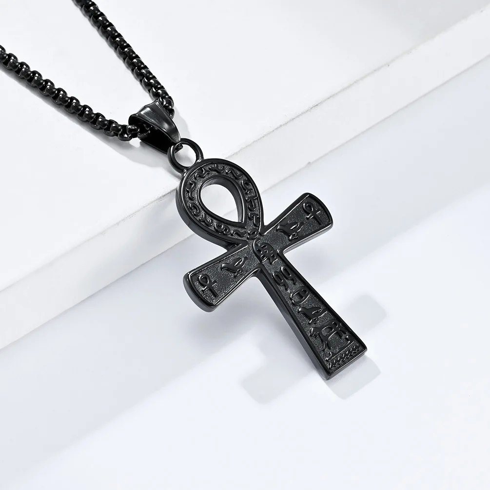 Cross Necklace Ancient Egyptian Symbol Anka Cross Titanium Steel Christian Necklace for Christmas Holiday Gift