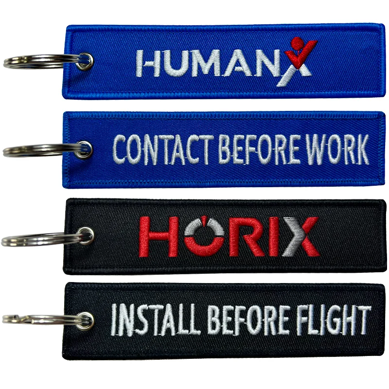 Wholesale Customized Remove Luggage Tag Before Embroidery Keyring Flight for Logo Woven Keychains