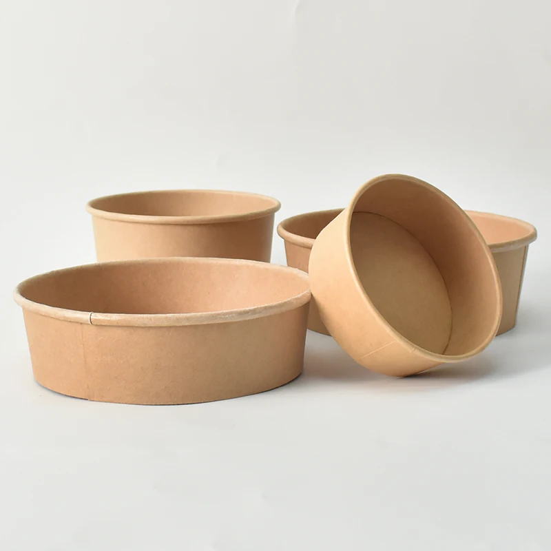 Free Sample 1000ml Round Kraft Paper Soup Bowl Printed Take Away Salad fastfood boxes