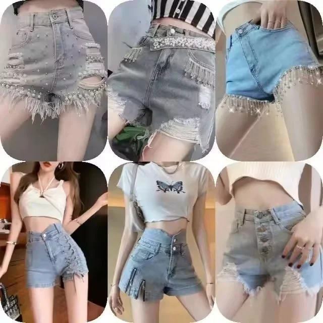 Wholesale European and American large size jeans shorts with holes and fashion jeans shorts Leggings at low price