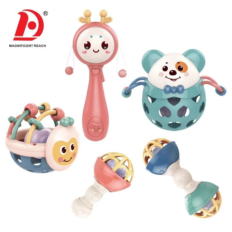 HUADA 2023 New Born Infant Plastic Shaker Ball Toy Set Soft Silicone Baby Teething Rattle Toy