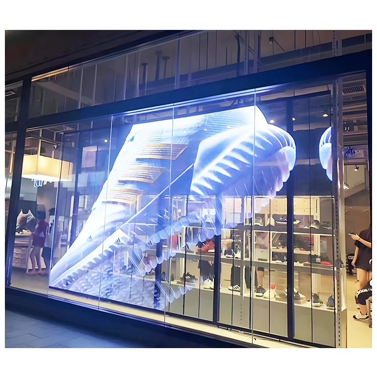 Indoor ultra HD Store Window Advertising high brightness self-adhesive transparent glass led screen